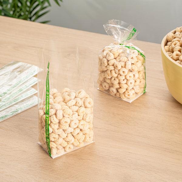 Restaurantware Basic Nature Clear Plastic Gusset Bag - Compostable Paper Insert Heat Sealable - 3" X 2" X 6 1/2" - 100 Count Box