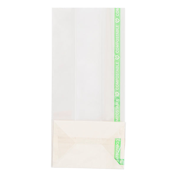 Restaurantware Basic Nature Clear Plastic Gusset Bag - Compostable Paper Insert Heat Sealable - 3" X 2" X 6 1/2" - 100 Count Box