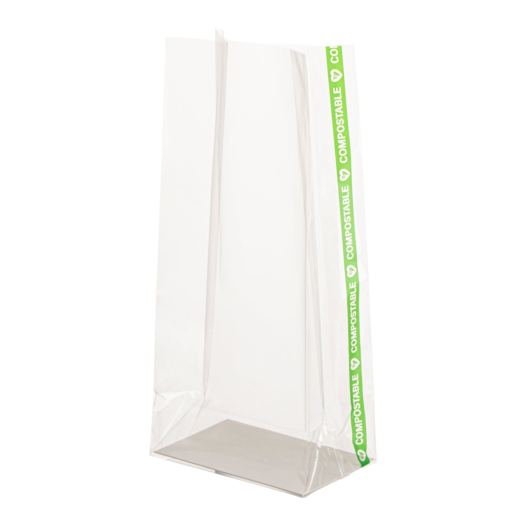 restaurantware Basic Nature Clear Plastic Gusset Bag - Compostable Paper Insert Heat Sealable - 3" x 2" x 6 1/2" - 100 count box