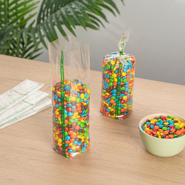 Restaurantware Basic Nature Clear Plastic Gusset Bag - Compostable Paper Insert Heat Sealable - 2" X 2" X 8 1/4" - 100 Count Box