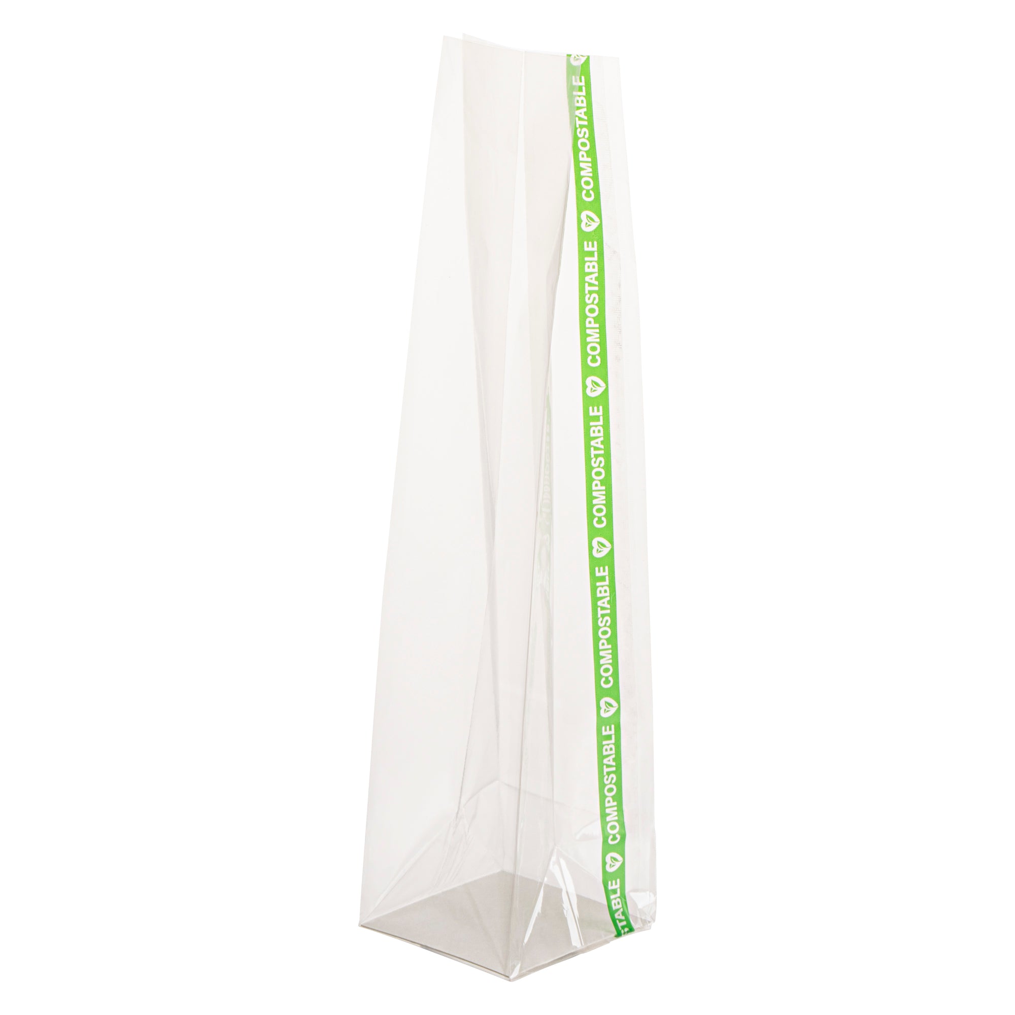 restaurantware Basic Nature Clear Plastic Gusset Bag - Compostable Paper Insert Heat Sealable - 2" x 2" x 8 1/4" - 100 count box