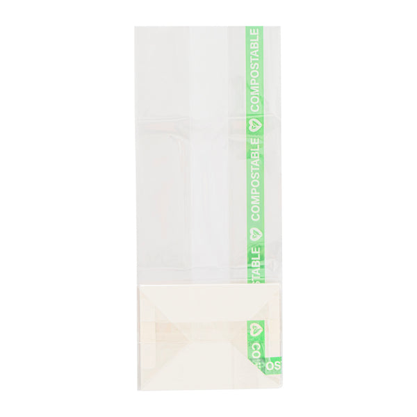 Restaurantware Basic Nature Clear Plastic Gusset Bag - Compostable Paper Insert Heat Sealable - 2" X 1 1/2" X 5" - 100 Count Box