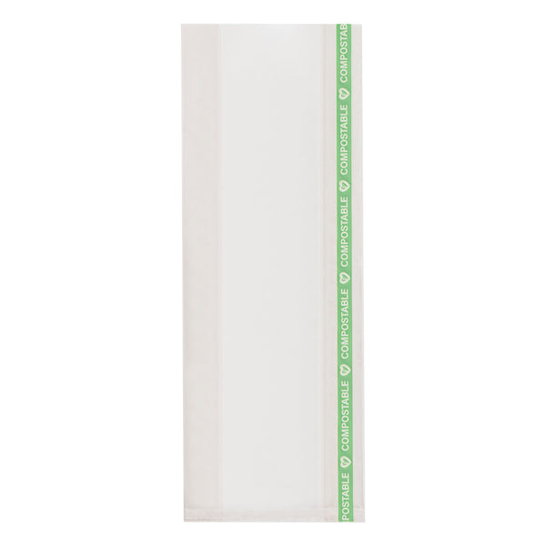 Restaurantware Basic Nature Clear Plastic Gusset Bag - Compostable High Clarity Heat Sealable - 3" X 1 1/4" X 8 1/4" - 100 Count Box