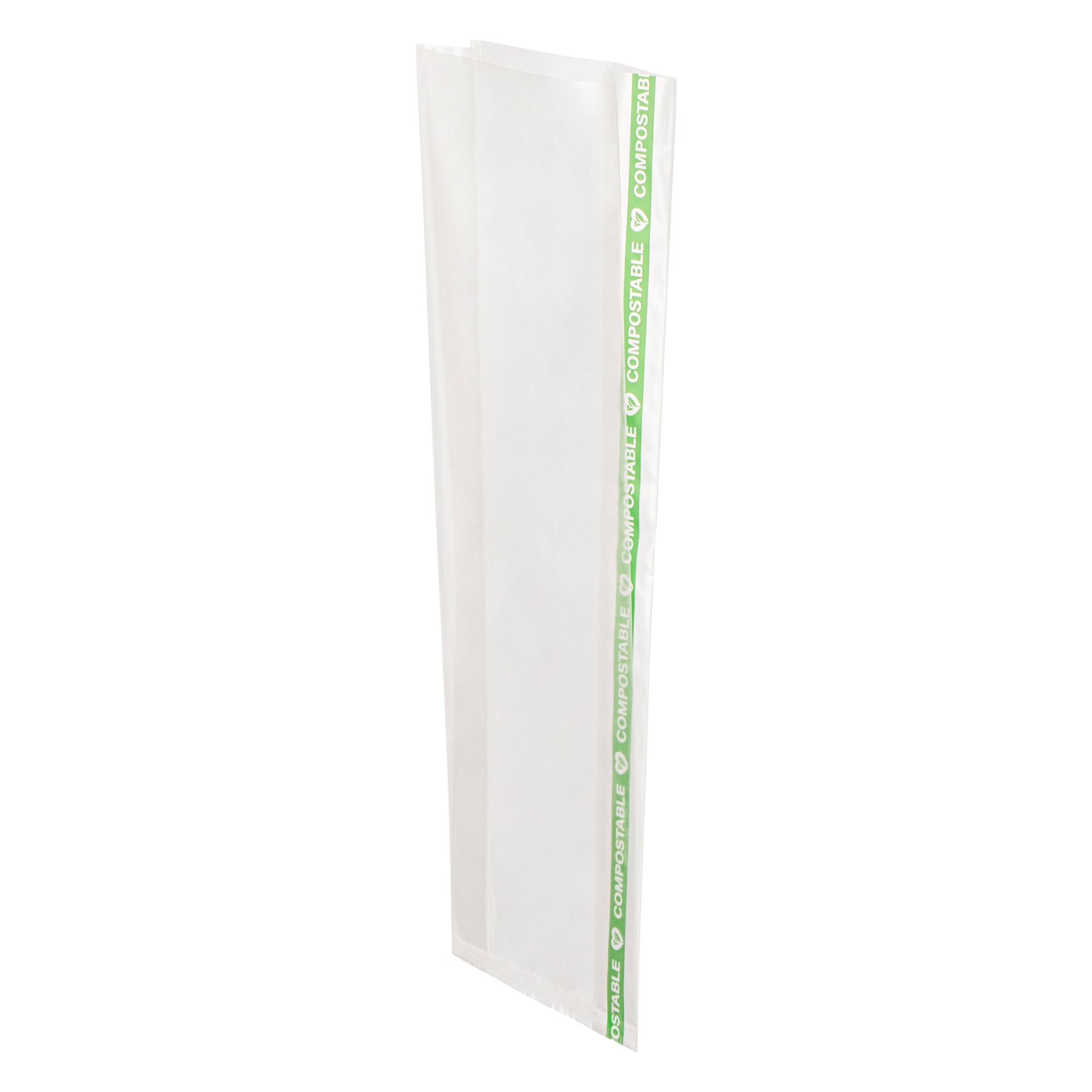 restaurantware Basic Nature Clear Plastic Gusset Bag - Compostable High Clarity Heat Sealable - 3" x 1 1/4" x 8 1/4" - 100 count box