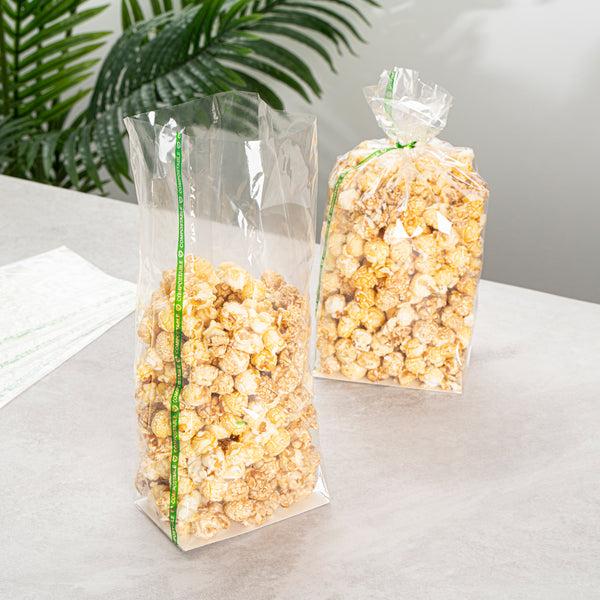 Restaurantware Basic Nature Clear Plastic Gusset Bag - Compostable Paper Insert Heat Sealable - 5" X 3" X 12" - 100 Count Box