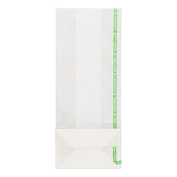 Restaurantware Basic Nature Clear Plastic Gusset Bag - Compostable Paper Insert Heat Sealable - 5" X 3" X 12" - 100 Count Box
