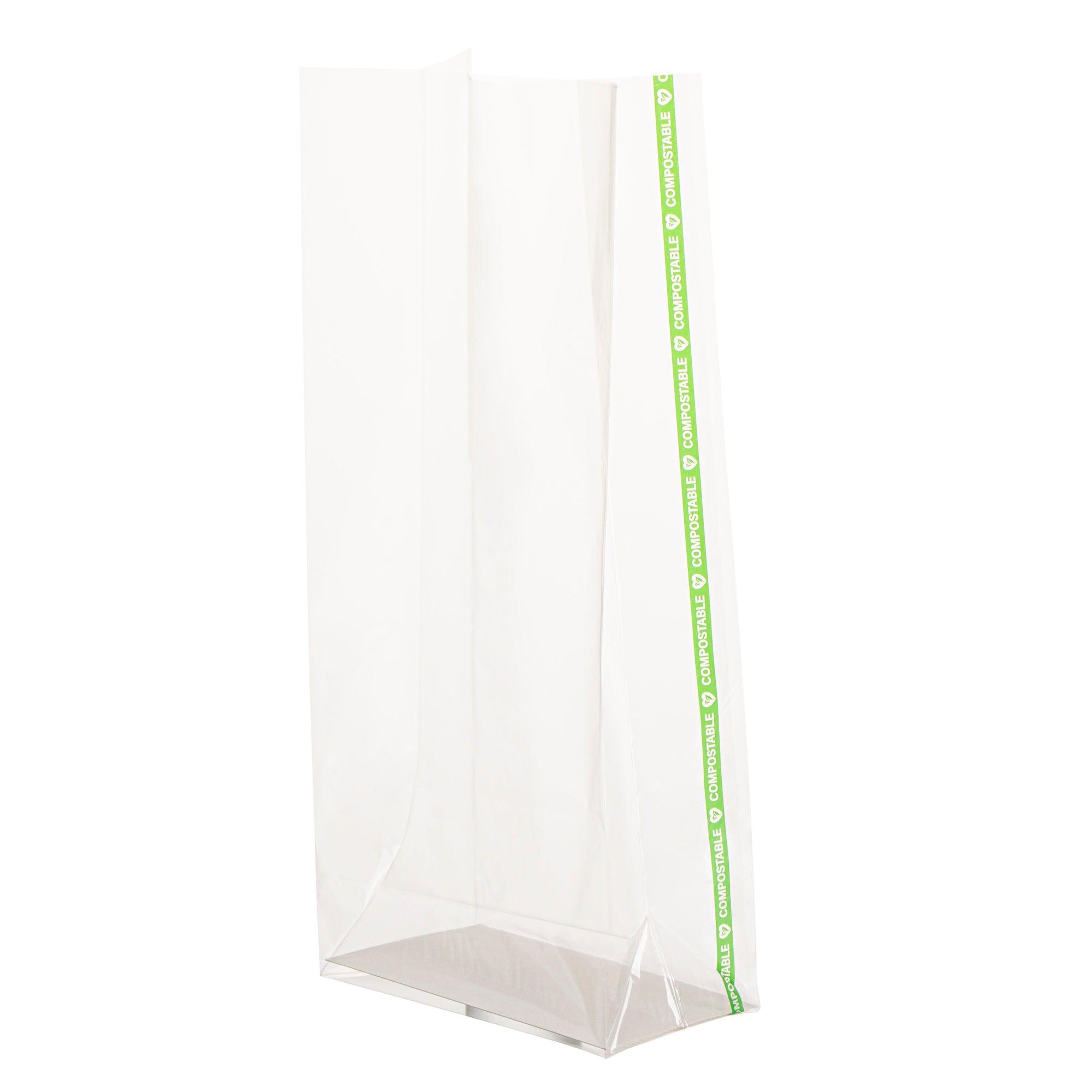 restaurantware Basic Nature Clear Plastic Gusset Bag - Compostable Paper Insert Heat Sealable - 5" x 3" x 12" - 100 count box