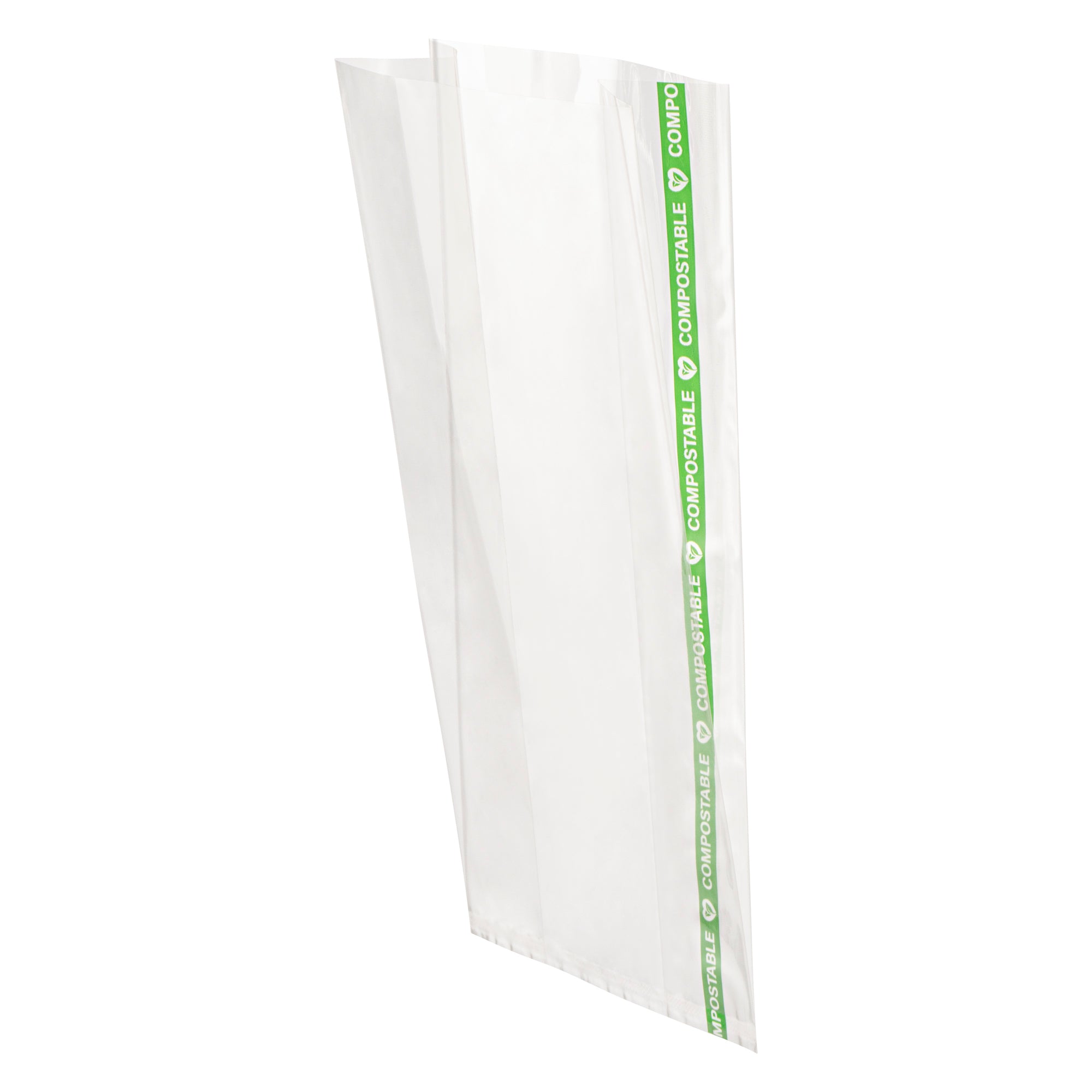 restaurantware Basic Nature Clear Plastic Gusset Bag - Compostable High Clarity Heat Sealable - 4" x 2 1/4" x 8" - 100 count box