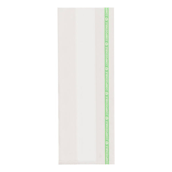 Restaurantware Basic Nature Clear Plastic Gusset Bag - Compostable High Clarity Heat Sealable - 3 1/2" X 2 1/4" X 9 3/4" - 100 Count Box