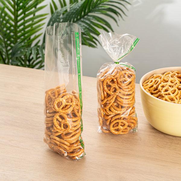 Restaurantware Basic Nature Clear Plastic Gusset Bag - Compostable High Clarity Heat Sealable - 3 3/4" X 1 1/4" X 12" - 100 Count Box