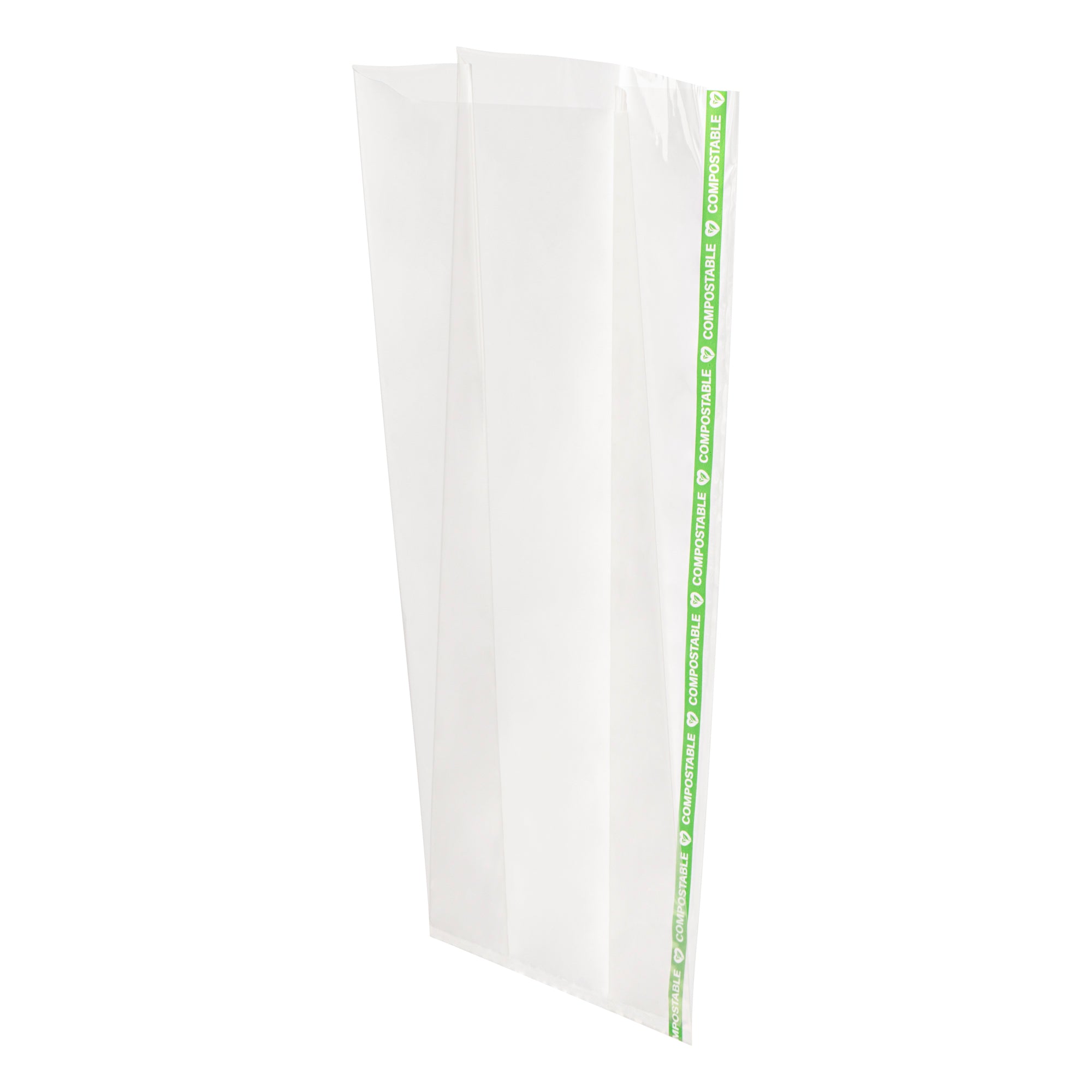 restaurantware Basic Nature Clear Plastic Gusset Bag - Compostable High Clarity Heat Sealable - 5" x 3" x 12" - 100 count box
