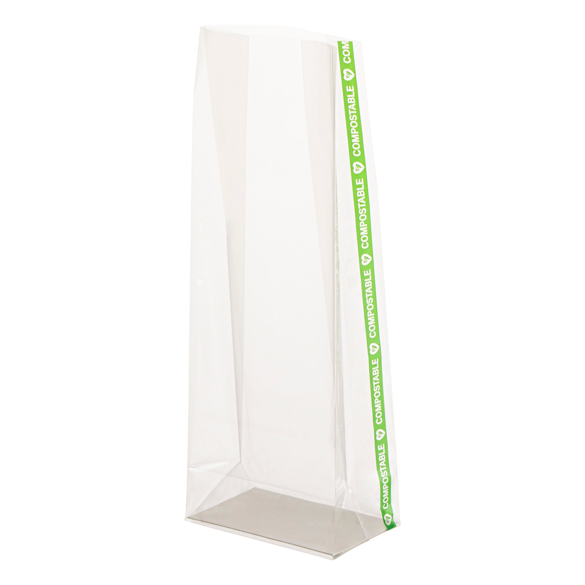 restaurantware Basic Nature Clear Plastic Gusset Bag - Compostable Paper Insert Heat Sealable - 3" x 2" x 8" - 100 count box