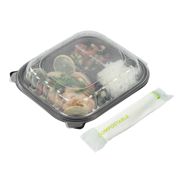 Restaurantware Basic Nature Green CPLA Plastic Cutlery Set - Compostable Wrapper White Napkin Heat-Resistant - 6 1/2" - 100 Count Box