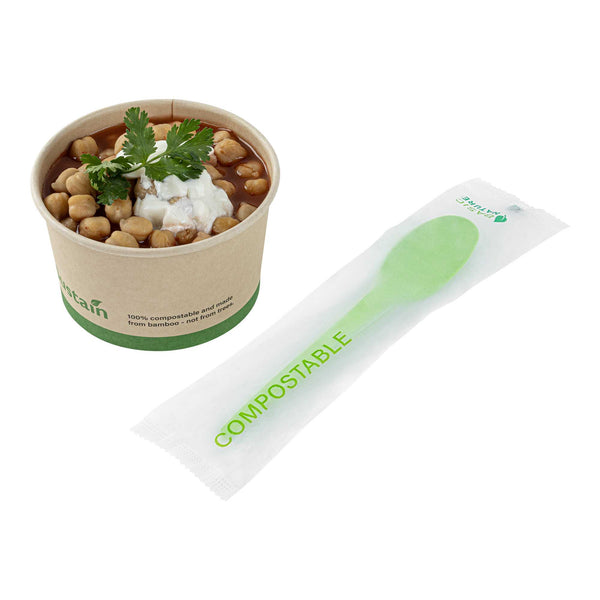 Restaurantware Basic Nature Green CPLA Plastic Spoon - Compostable Wrapper Heat-Resistant - 6 1/2" - 250 Count Box