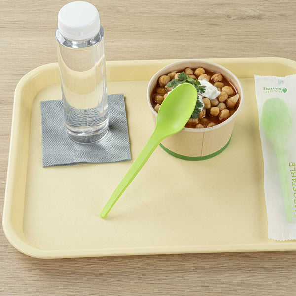 Restaurantware Basic Nature Green CPLA Plastic Spoon - Compostable Wrapper Heat-Resistant - 6 1/2" - 250 Count Box