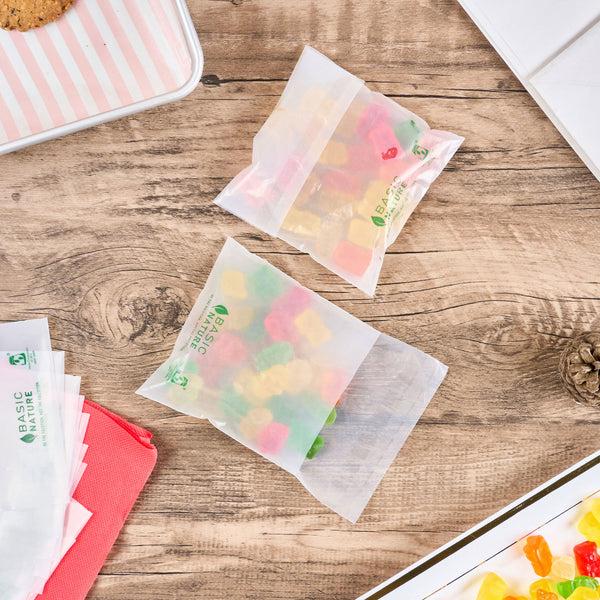 Restaurantware Basic Nature Translucent PLA Plastic / PBAT Lip And Tape Bag - Self-Sealing Compostable - 4" X 4" - 100 Count Box