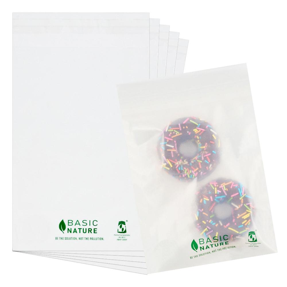 restaurantware Basic Nature Translucent PLA Plastic / PBAT Lip and Tape Bag - Self-Sealing Compostable - 9" x 6" - 100 count box