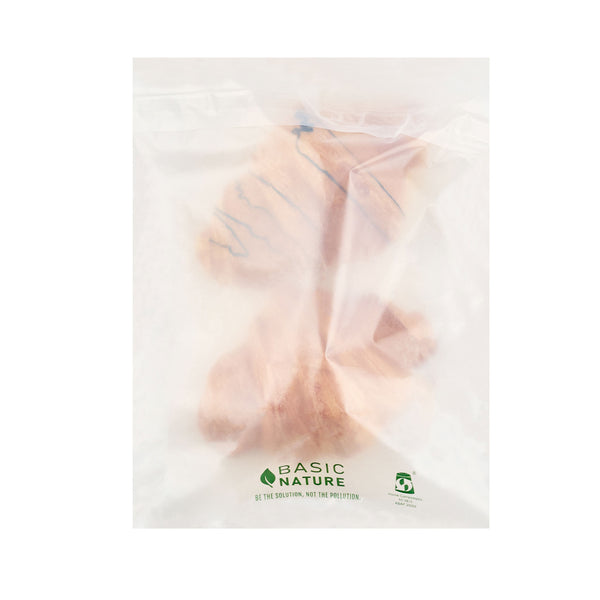 Restaurantware Basic Nature Translucent PLA Plastic / PBAT Lip And Tape Bag - Self-Sealing Compostable - 10" X 8" - 100 Count Box