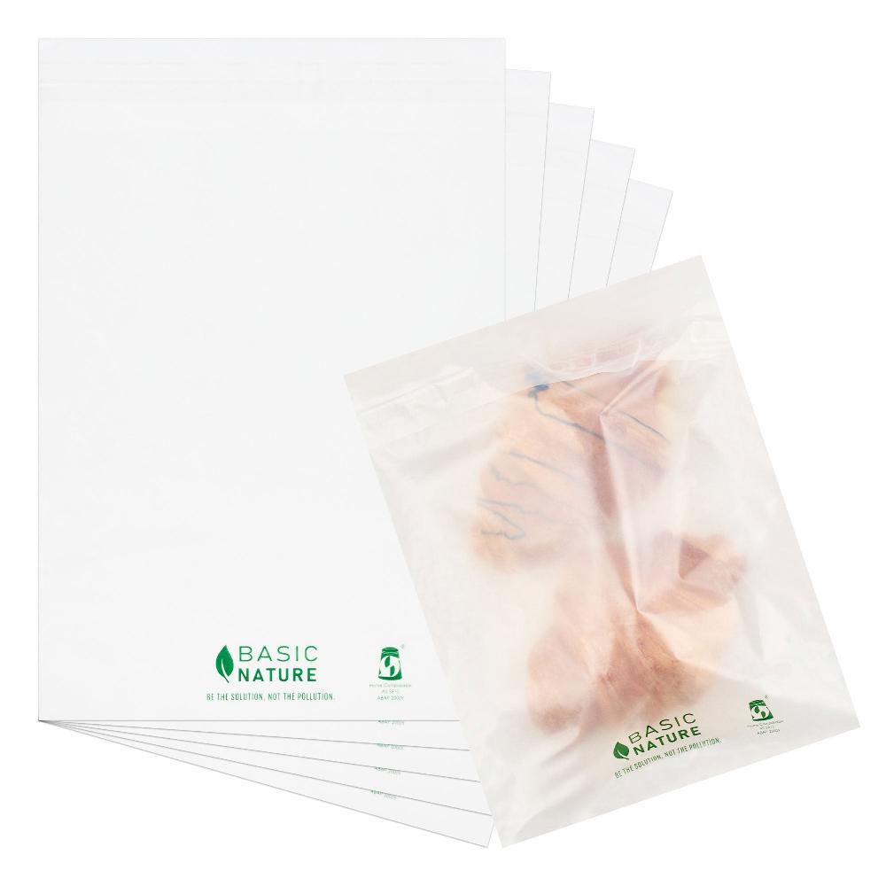 restaurantware Basic Nature Translucent PLA Plastic / PBAT Lip and Tape Bag - Self-Sealing Compostable - 10" x 8" - 100 count box