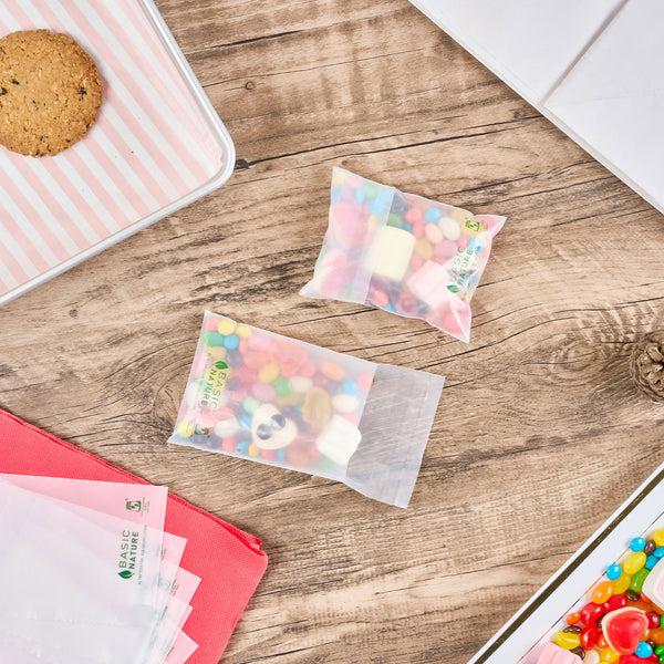 Restaurantware Basic Nature Translucent PLA Plastic / PBAT Lip And Tape Bag - Self-Sealing Compostable - 4" X 3" - 100 Count Box