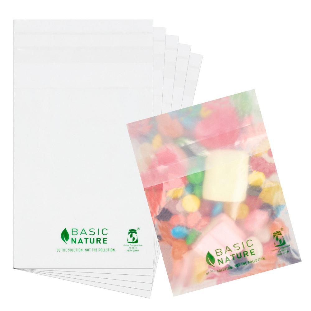 restaurantware Basic Nature Translucent PLA Plastic / PBAT Lip and Tape Bag - Self-Sealing Compostable - 4" x 3" - 100 count box