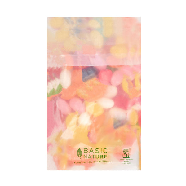 Restaurantware Basic Nature Translucent PLA Plastic / PBAT Lip And Tape Bag - Self-Sealing Compostable - 5" X 3" - 100 Count Box