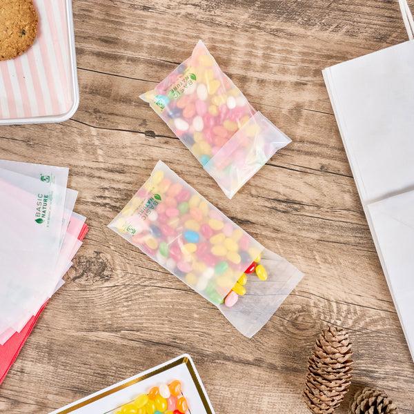 Restaurantware Basic Nature Translucent PLA Plastic / PBAT Lip And Tape Bag - Self-Sealing Compostable - 5" X 3" - 100 Count Box