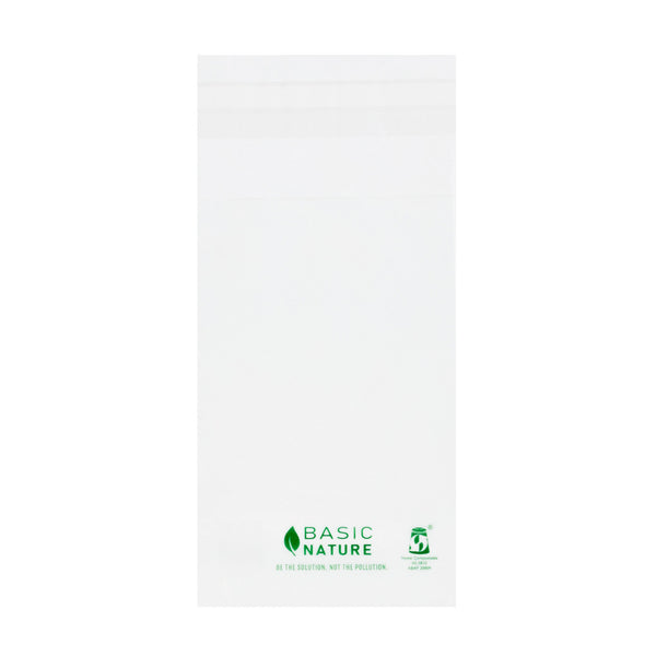 Restaurantware Basic Nature Translucent PLA Plastic / PBAT Lip And Tape Bag - Self-Sealing Compostable - 5" X 3" - 100 Count Box