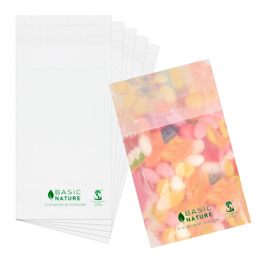 restaurantware Basic Nature Translucent PLA Plastic / PBAT Lip and Tape Bag - Self-Sealing Compostable - 5" x 3" - 100 count box