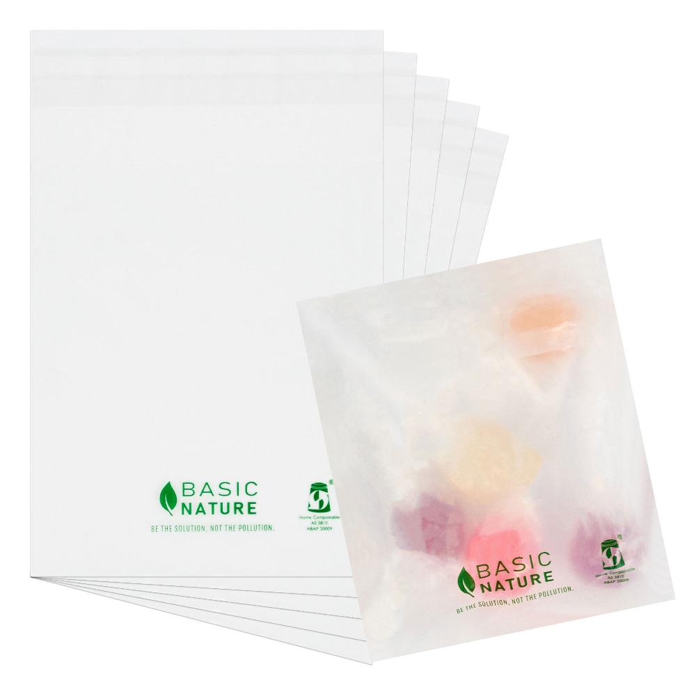 restaurantware Basic Nature Translucent PLA Plastic / PBAT Lip and Tape Bag - Self-Sealing Compostable - 4 3/4" x 4" - 100 count box