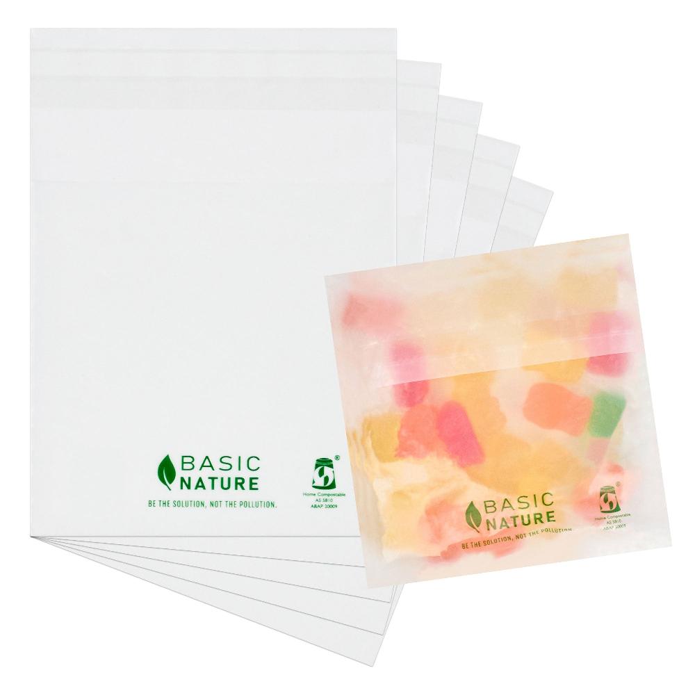 restaurantware Basic Nature Translucent PLA Plastic / PBAT Lip and Tape Bag - Self-Sealing Compostable - 4" x 4" - 100 count box