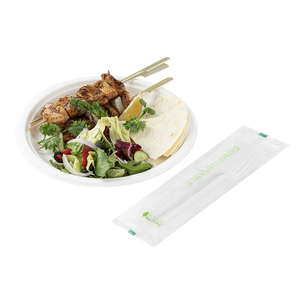 Restaurantware Basic Nature White CPLA Plastic Cutlery Set - Compostable Wrapper Heat-Resistant - 6 1/2" - 100 Count Box