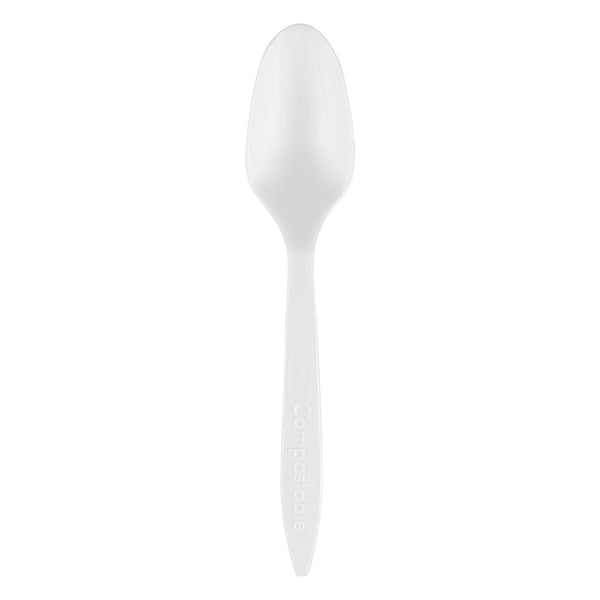 Restaurantware Basic Nature White CPLA Plastic Dessert Spoon - Compostable - 5" - 500 Count Box