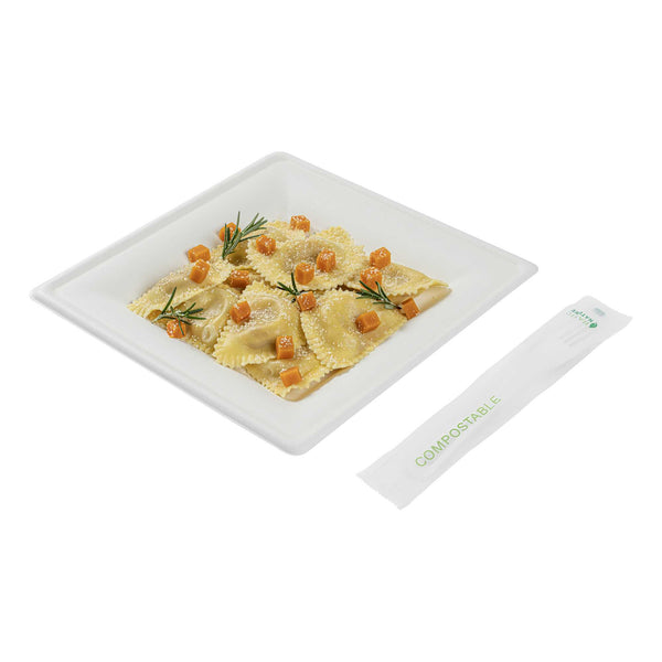 Restaurantware Basic Nature White CPLA Plastic Fork - Compostable Wrapper Heat-Resistant - 7 1/2" - 250 Count Box