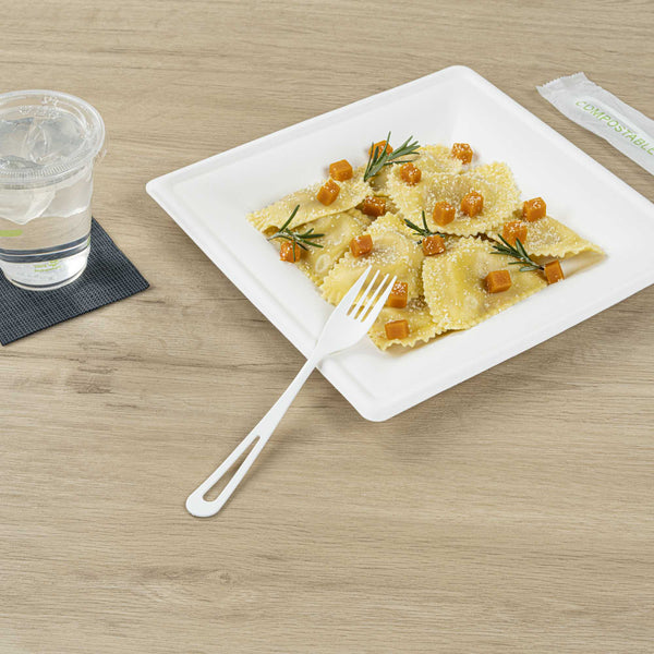 Restaurantware Basic Nature White CPLA Plastic Fork - Compostable Wrapper Heat-Resistant - 7 1/2" - 250 Count Box