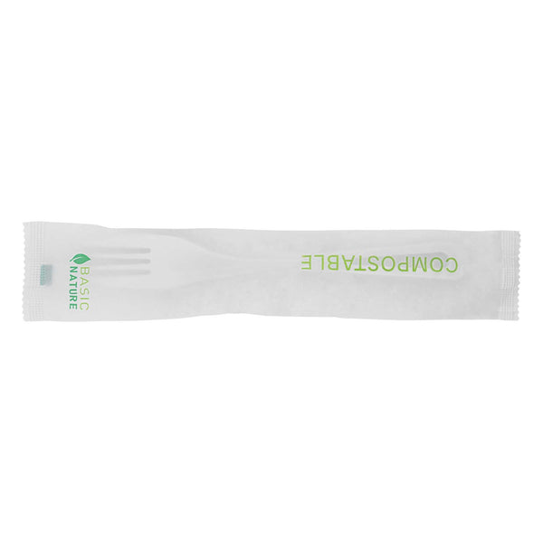 Restaurantware Basic Nature White CPLA Plastic Fork - Compostable Wrapper Heat-Resistant - 7 1/2" - 250 Count Box