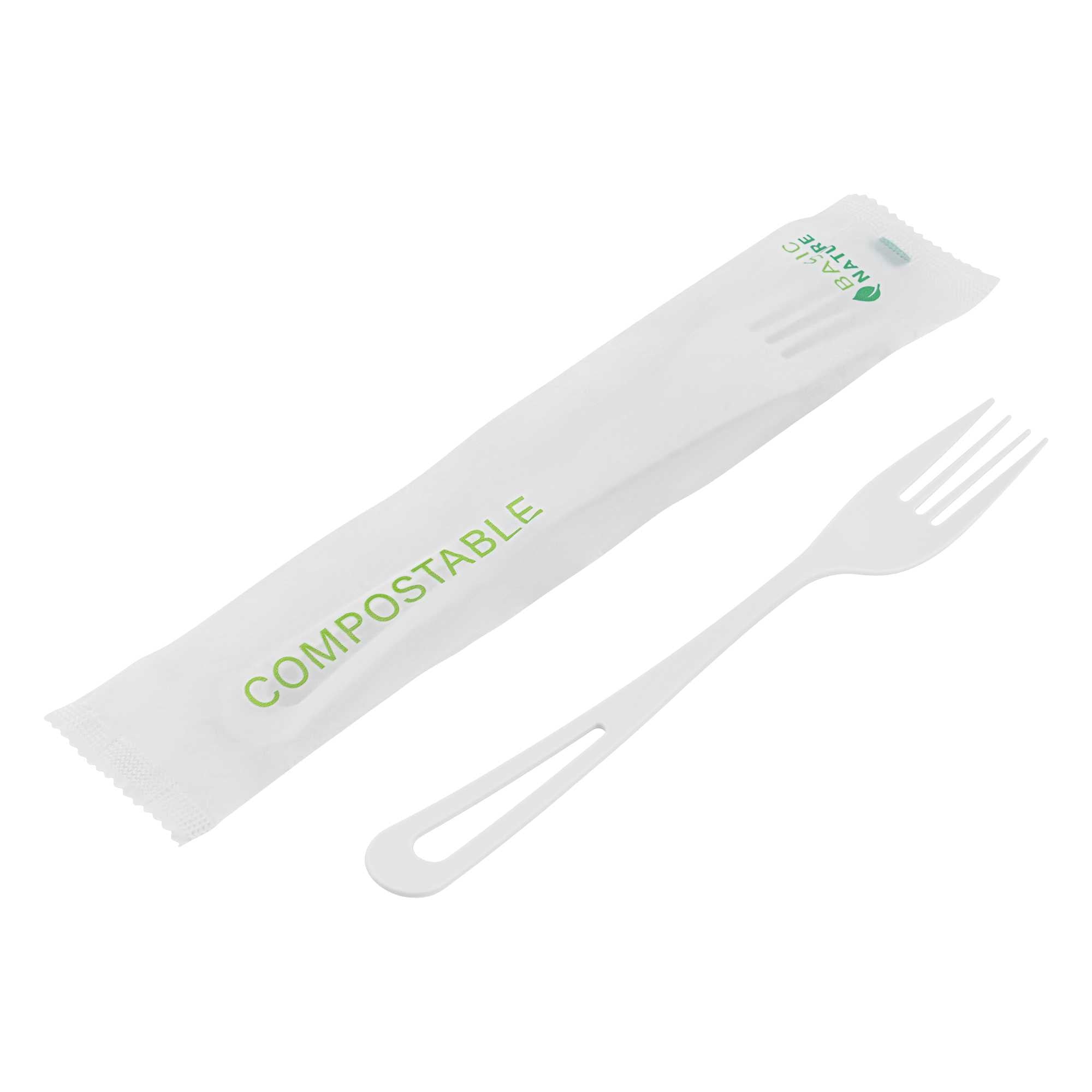 restaurantware Basic Nature White CPLA Plastic Fork - Compostable Wrapper Heat-Resistant - 7 1/2" - 250 count box
