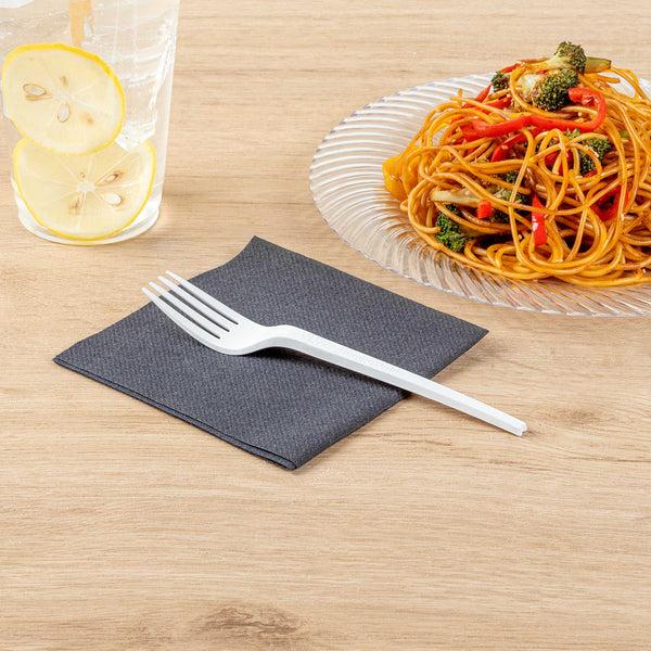 Restaurantware Basic Nature White CPLA Plastic Fork - Heat-Resistant Compostable - 6 1/2" X 1" X 1/2" - 250 Count Box