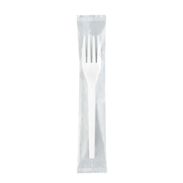 Restaurantware Basic Nature White CPLA Plastic Fork - Wrapped Heat-Resistant Compostable - 6 1/2" - 250 Count Box