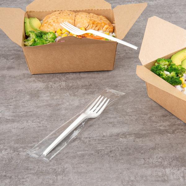 Restaurantware Basic Nature White CPLA Plastic Fork - Wrapped Heat-Resistant Compostable - 6 1/2" - 250 Count Box
