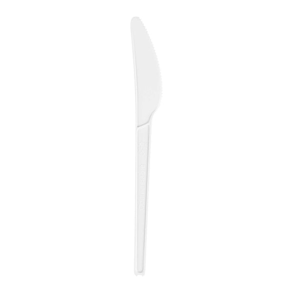 Restaurantware Basic Nature White CPLA Plastic Knife - Heat-Resistant Compostable - 6 1/2" X 1/2" - 250 Count Box