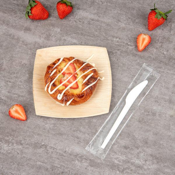 Restaurantware Basic Nature White CPLA Plastic Knife - Wrapped Heat-Resistant Compostable - 6 1/2" - 250 Count Box