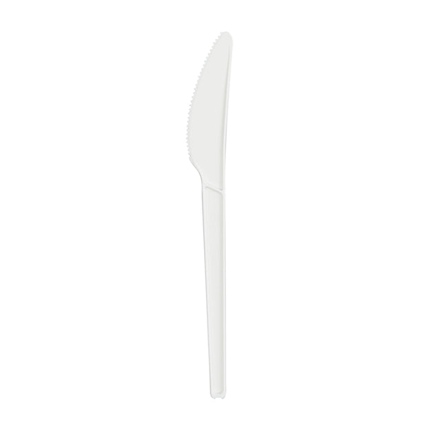 Restaurantware Basic Nature White CPLA Plastic Knife - Wrapped Heat-Resistant Compostable - 6 1/2" - 250 Count Box
