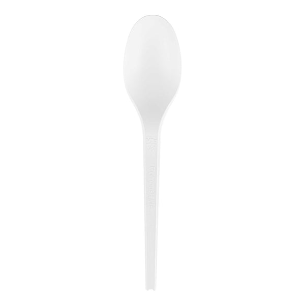 Restaurantware Basic Nature White CPLA Plastic Spoon - Heat-Resistant Compostable - 6 1/2" X 1 1/4" X 1/2" - 250 Count Box