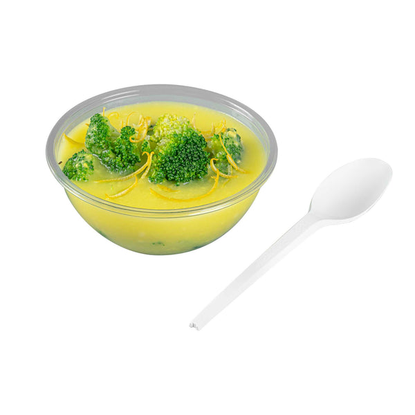 Restaurantware Basic Nature White CPLA Plastic Spoon - Heat-Resistant Compostable - 6 1/2" X 1 1/4" X 1/2" - 250 Count Box