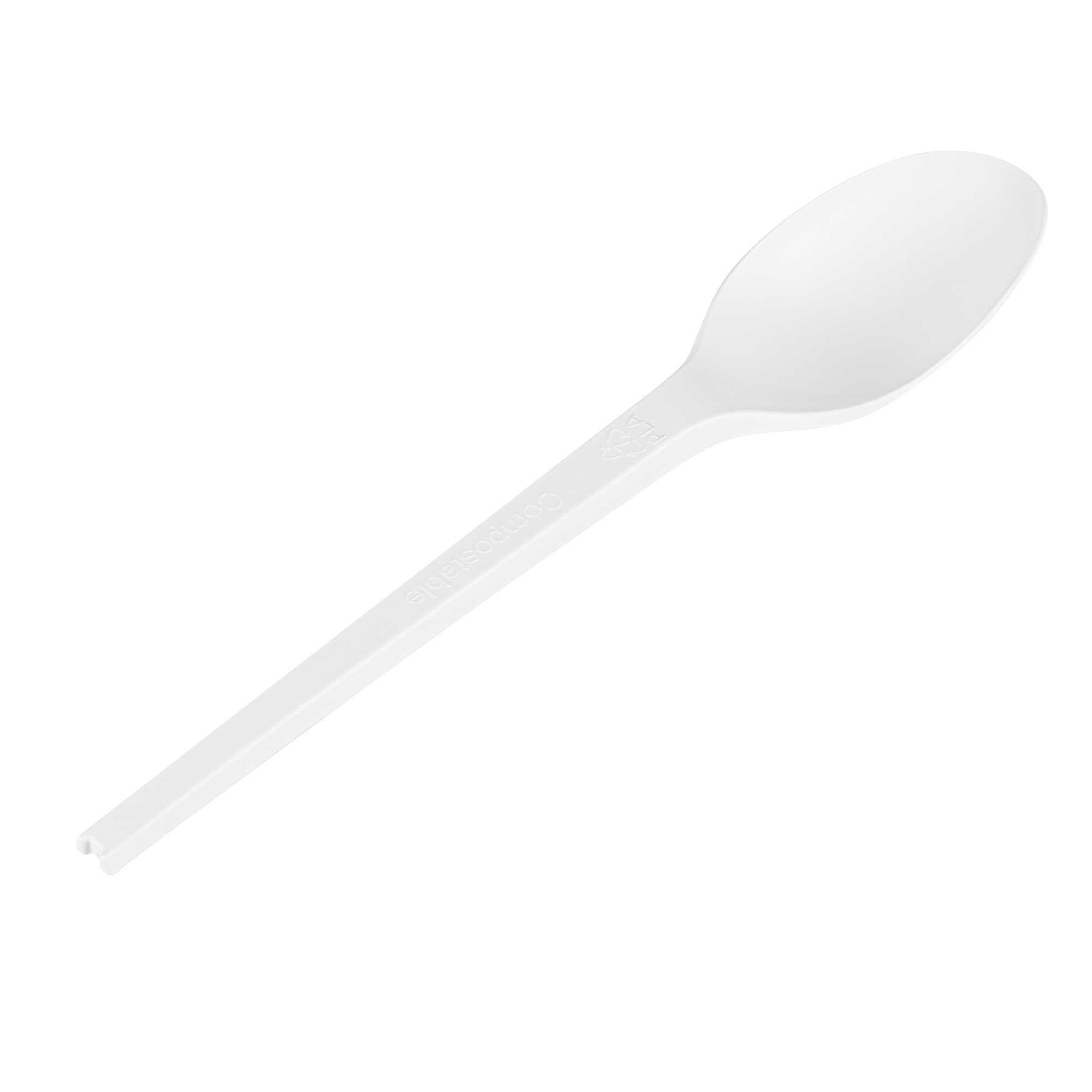 restaurantware Basic Nature White CPLA Plastic Spoon - Heat-Resistant Compostable - 6 1/2" x 1 1/4" x 1/2" - 250 count box