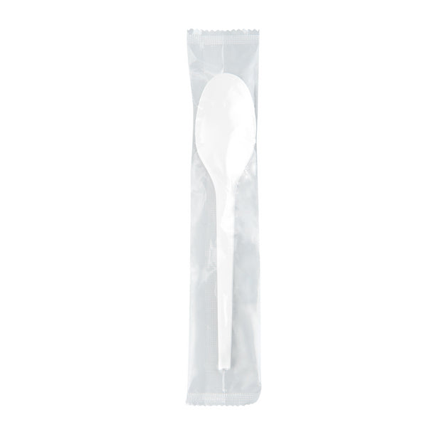Restaurantware Basic Nature White CPLA Plastic Spoon - Wrapped Heat-Resistant Compostable - 6 1/2" - 250 Count Box