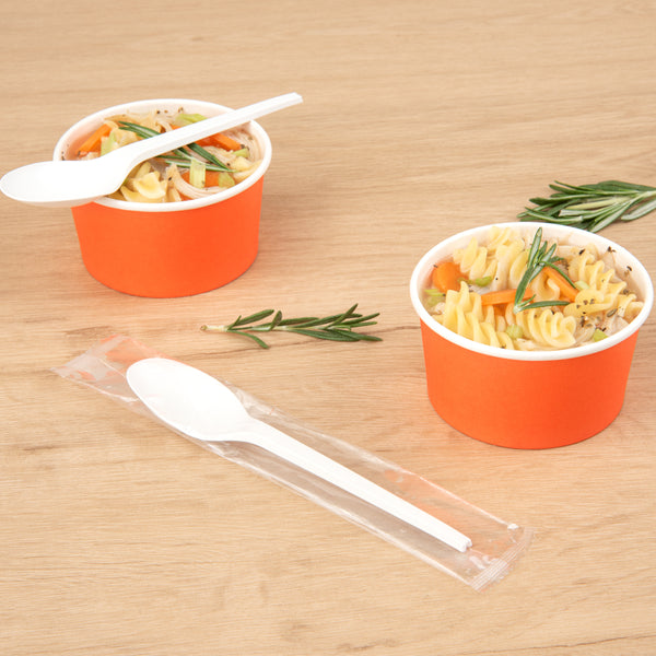 Restaurantware Basic Nature White CPLA Plastic Spoon - Wrapped Heat-Resistant Compostable - 6 1/2" - 250 Count Box