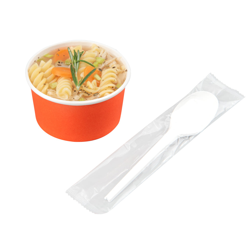 restaurantware Basic Nature White CPLA Plastic Spoon - Wrapped Heat-Resistant Compostable - 6 1/2" - 250 count box