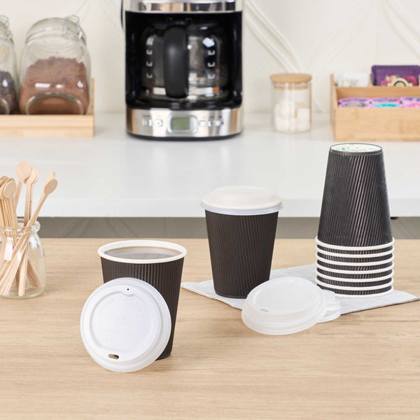 Restaurantware Basic Nature White PLA Plastic Coffee Cup Lid - Fits 8 12 16 And 20 Oz Compostable - 500 Count Box